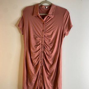 FashionNova Ruched Champagne Pink Midi Dress Size 2X